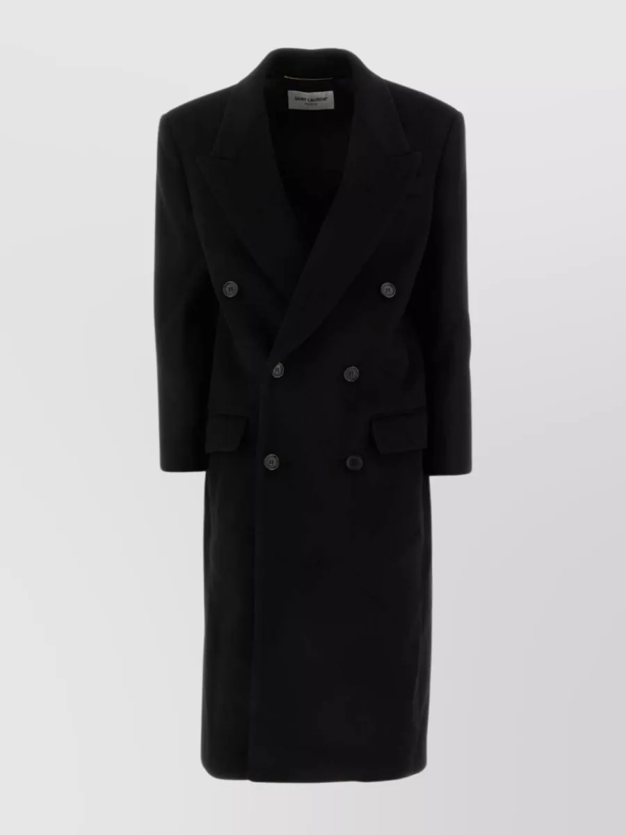 Shop Saint Laurent Sophisticated Double-breasted Wool Coat In Black