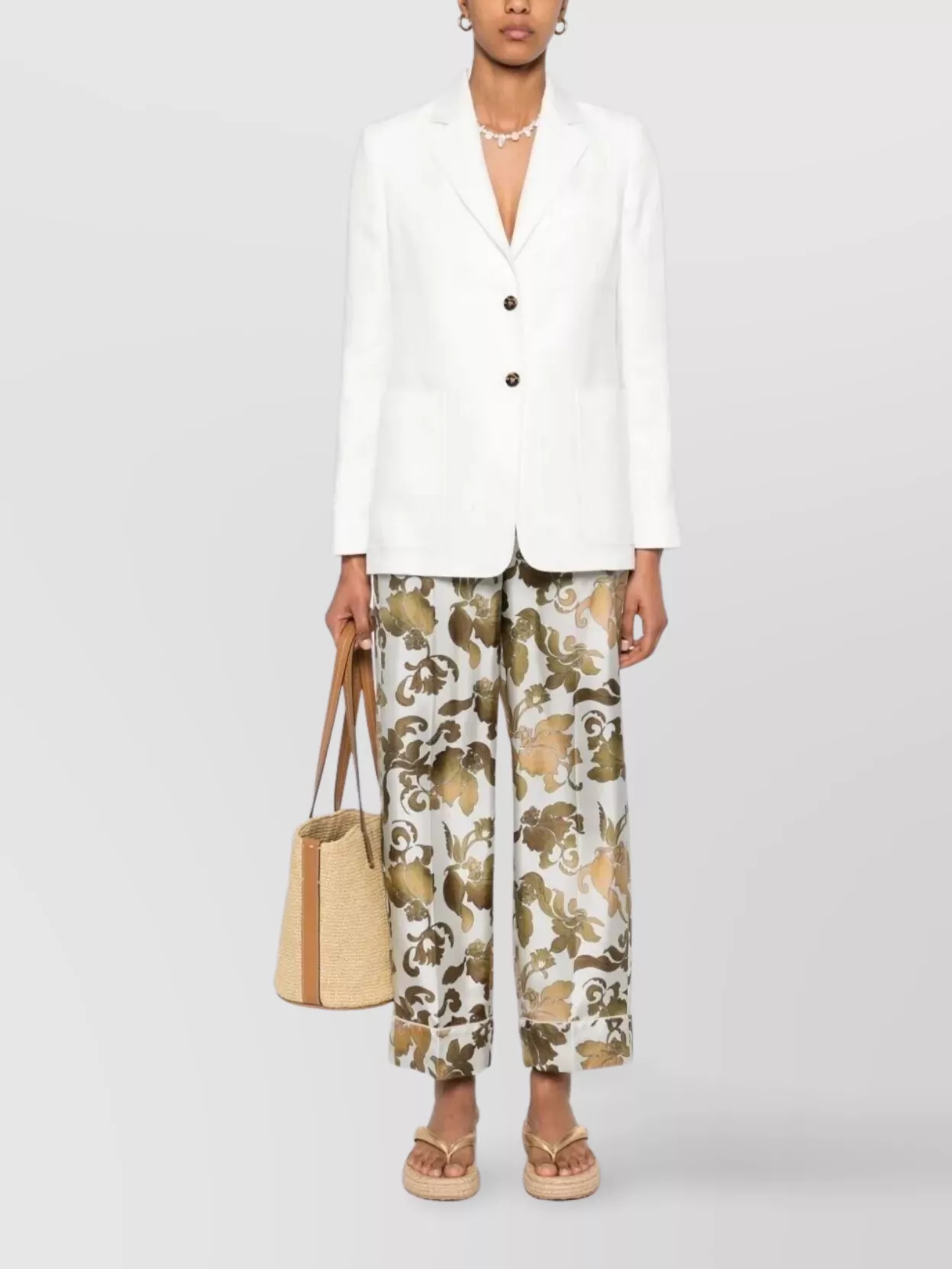 Max Mara Single-breasted Linen Blazer Featuring Pockets In Multi