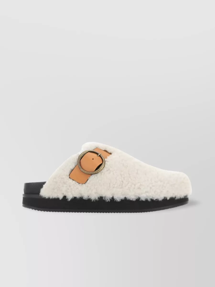 Shop Isabel Marant Buckle Detail Faux Shearling Slip-ons In Cream