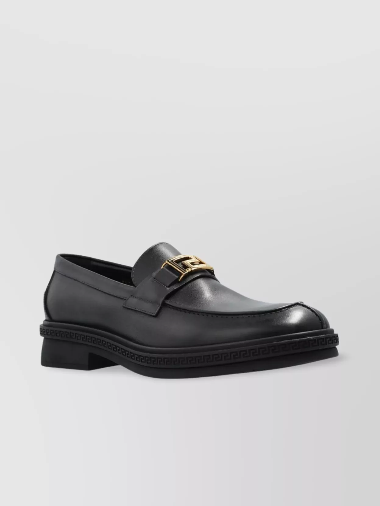 Versace Round Toe Lace Shoes With Gold-Tone Buckle