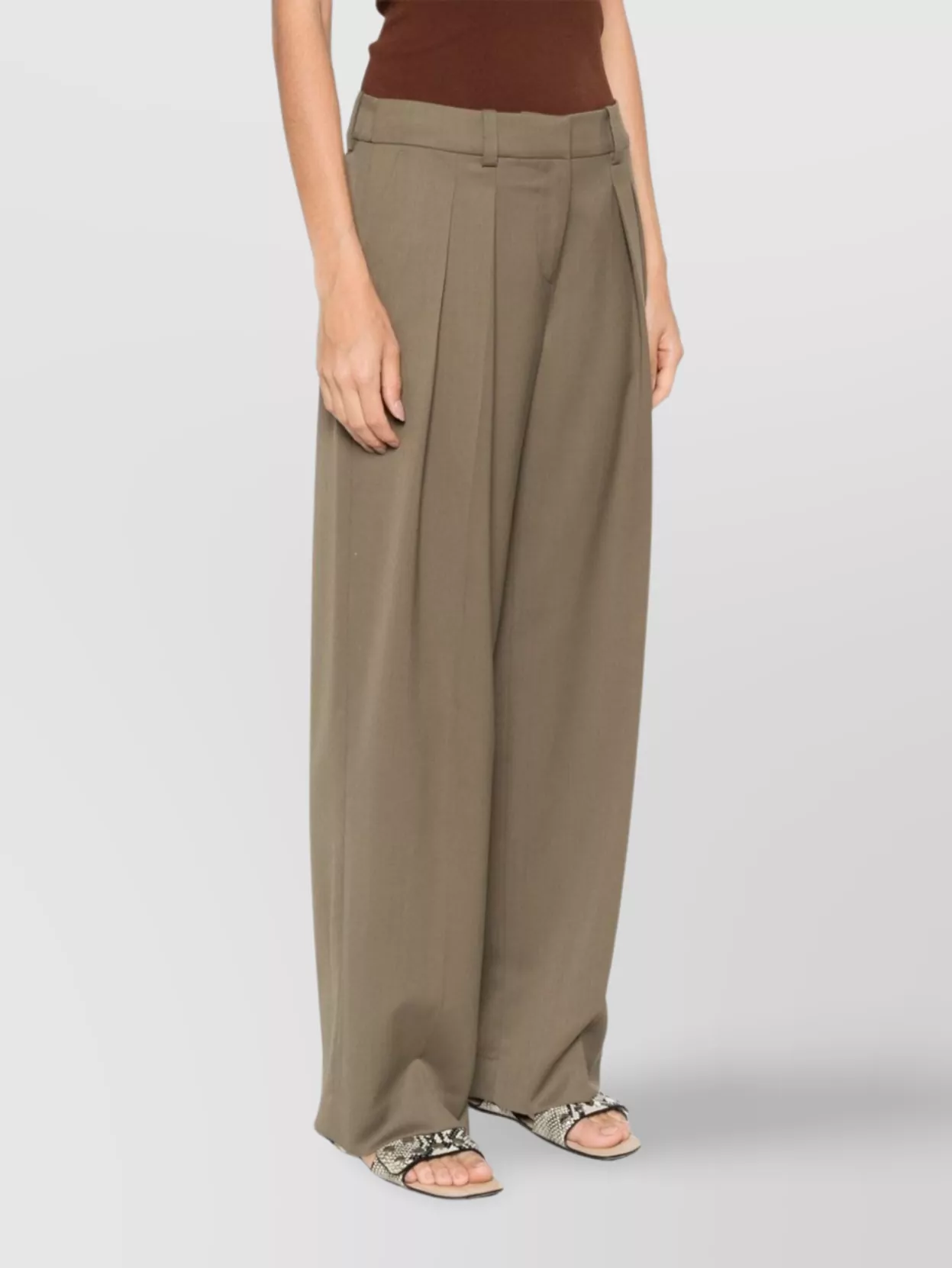 Shop The Frankie Shop Wool Blend Wide Leg Trousers With Pleated Detail