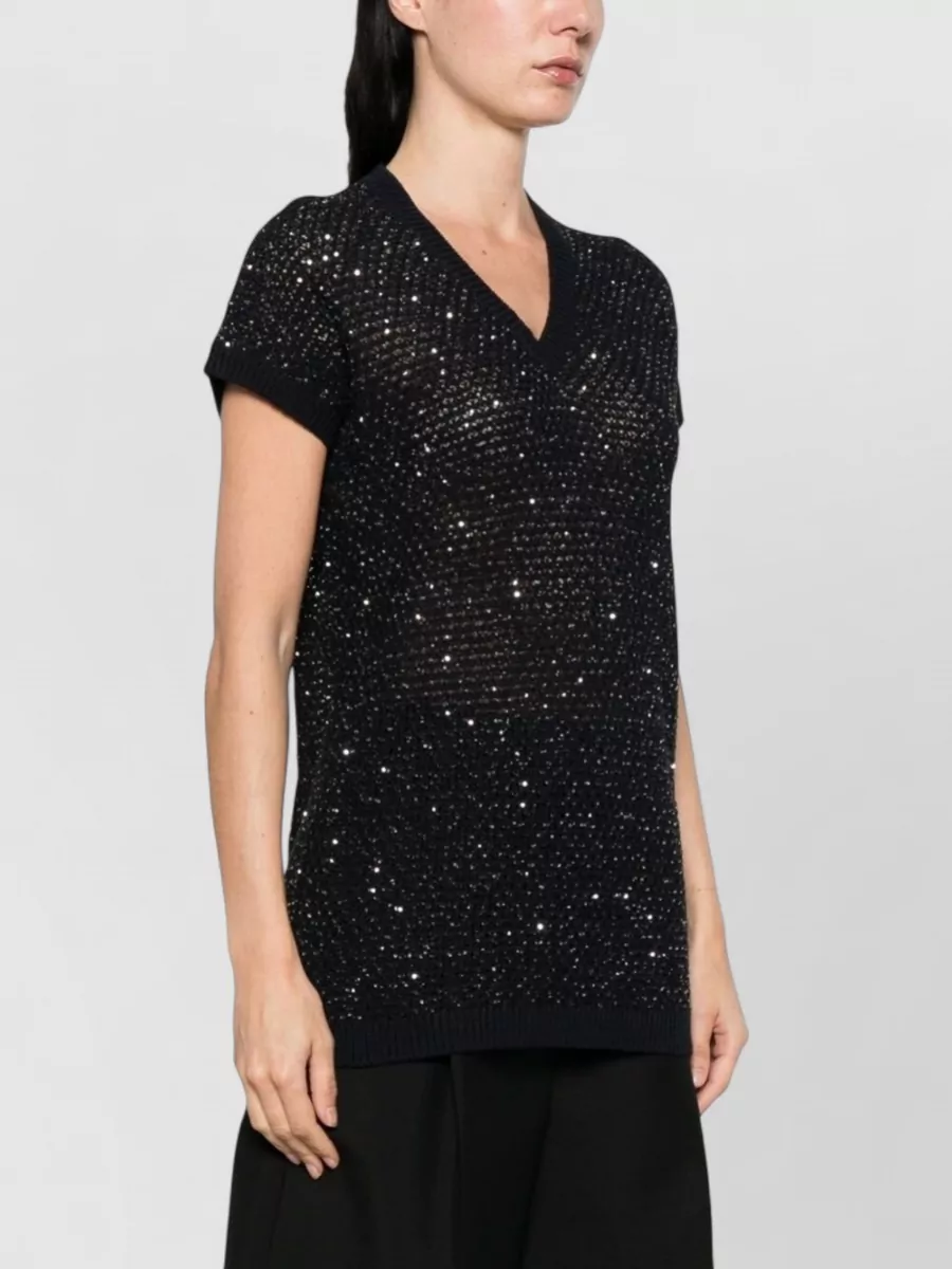Fabiana Filippi Embellished V-Neck Short-Sleeve Top