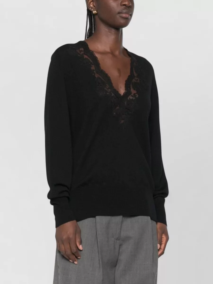 Ermanno Firenze Lace Trim V-Neck Wool Jumper