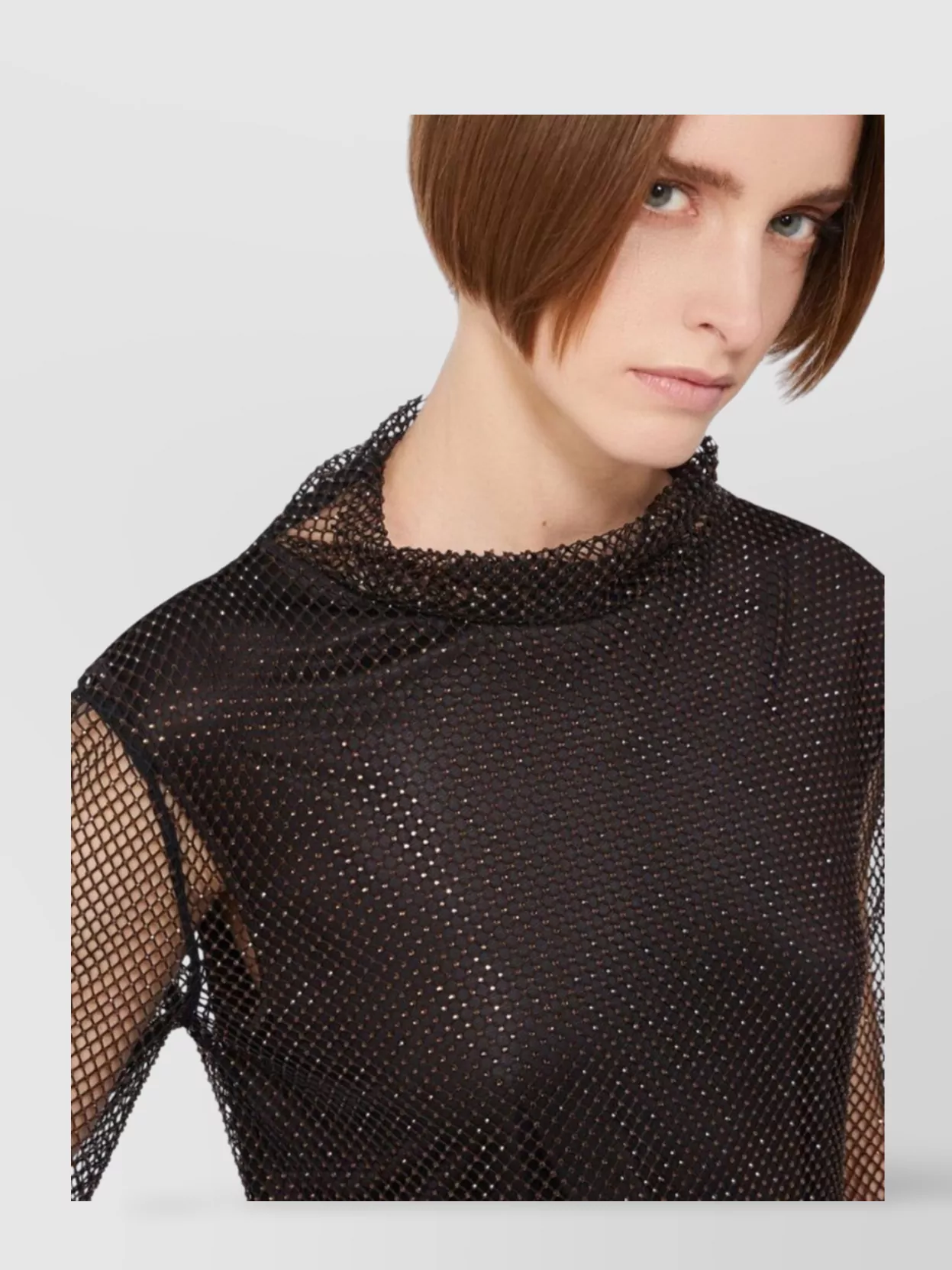 Sportmax Asymmetrical Mesh T-Shirt Rhinestone Appliqués