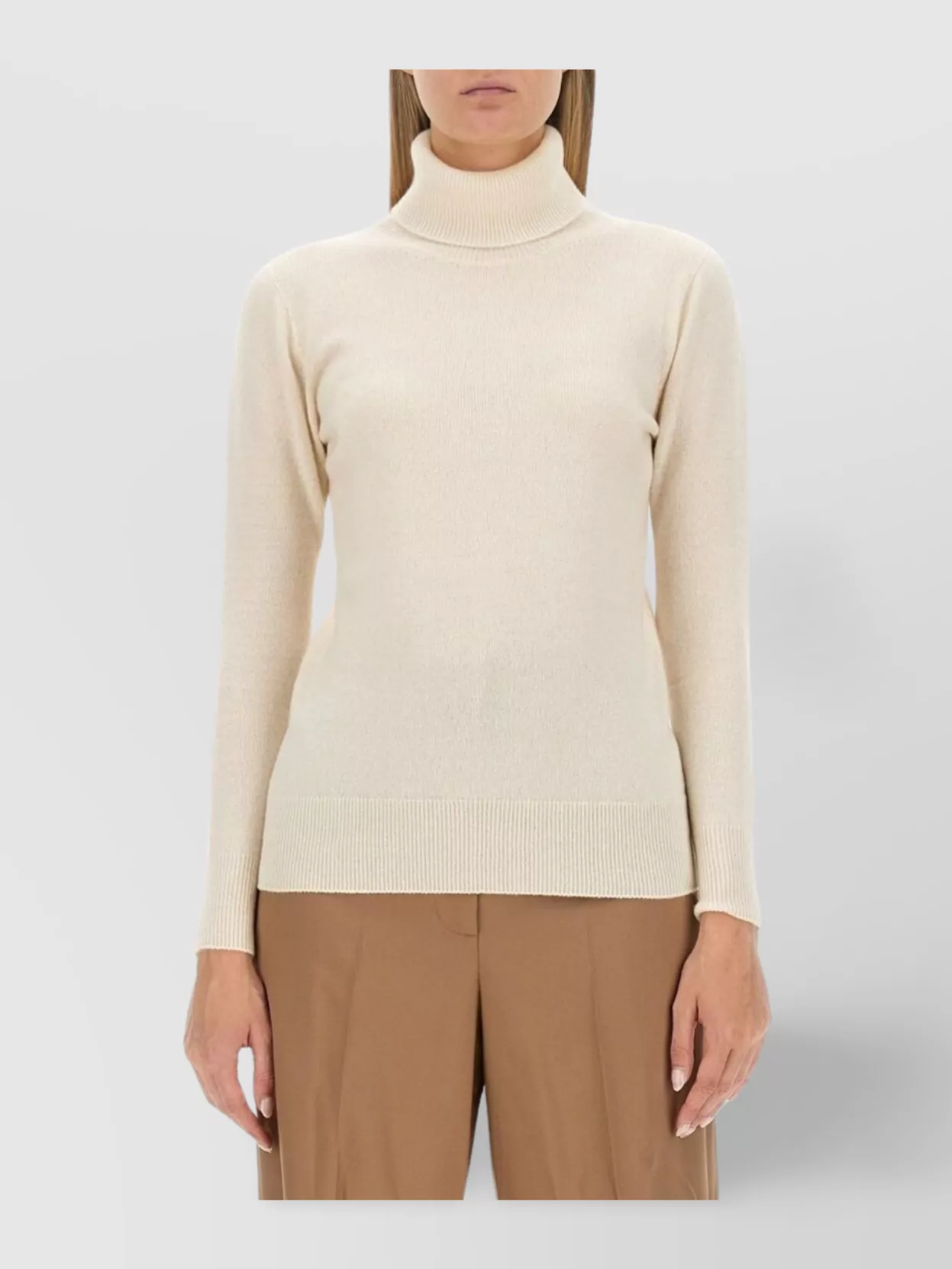 FABIANA FILIPPI SLIM FIT CASHMERE TURTLENECK SWEATER WITH RIBBED ACCENTS