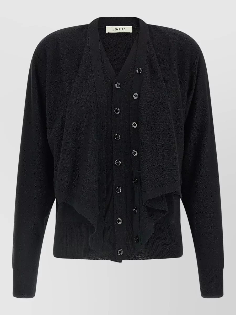 Lemaire Ribbed Draped V-neck Cardigan