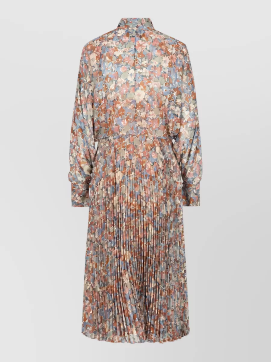 Valentino Garavani Silk Floral Print Bow High Neck Midi Dress