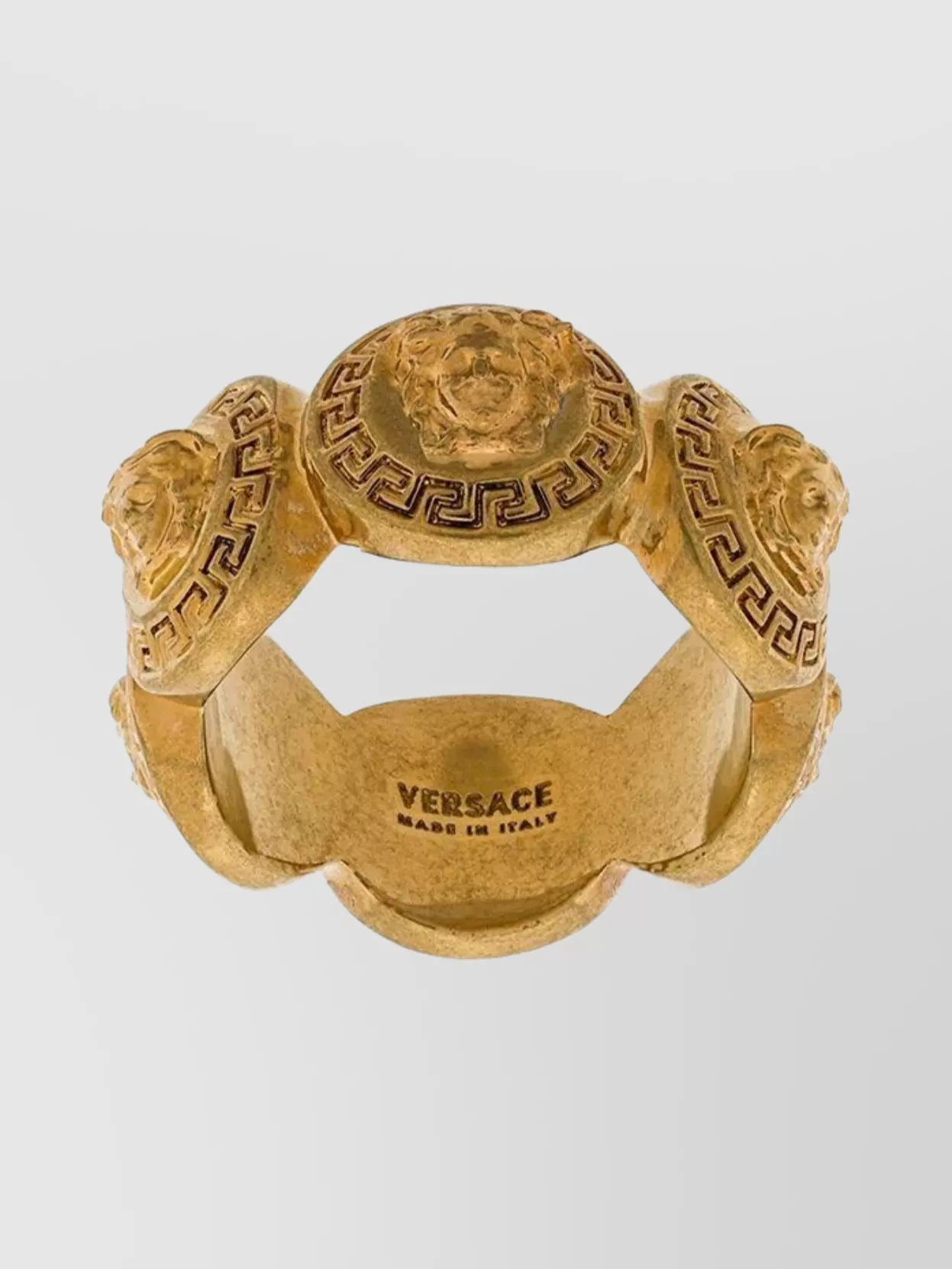 Shop Versace Embossed Greek Key Medusa Coin Ring