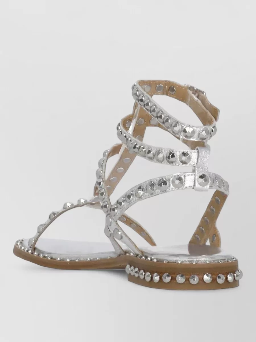 Ash Leather Studded Flat Sandals