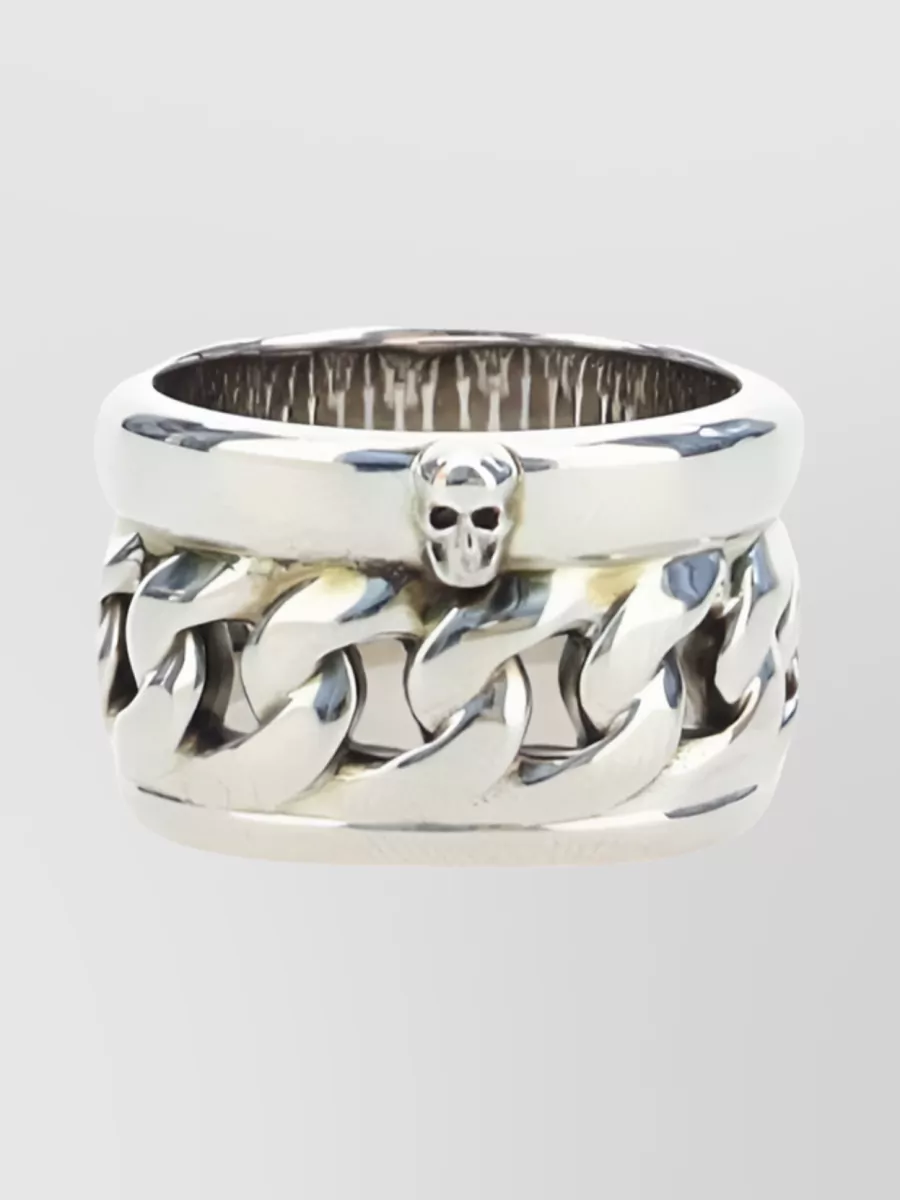 Shop Alexander Mcqueen Polished Chain Link Band Ring In White