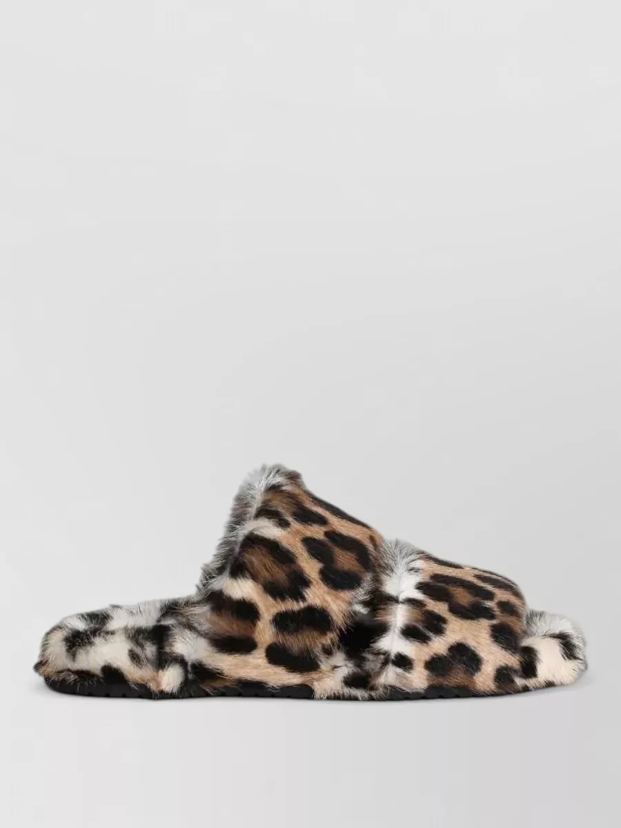 Dolce&Gabbana Leather Leopard-Print Fur-Trim Slippers