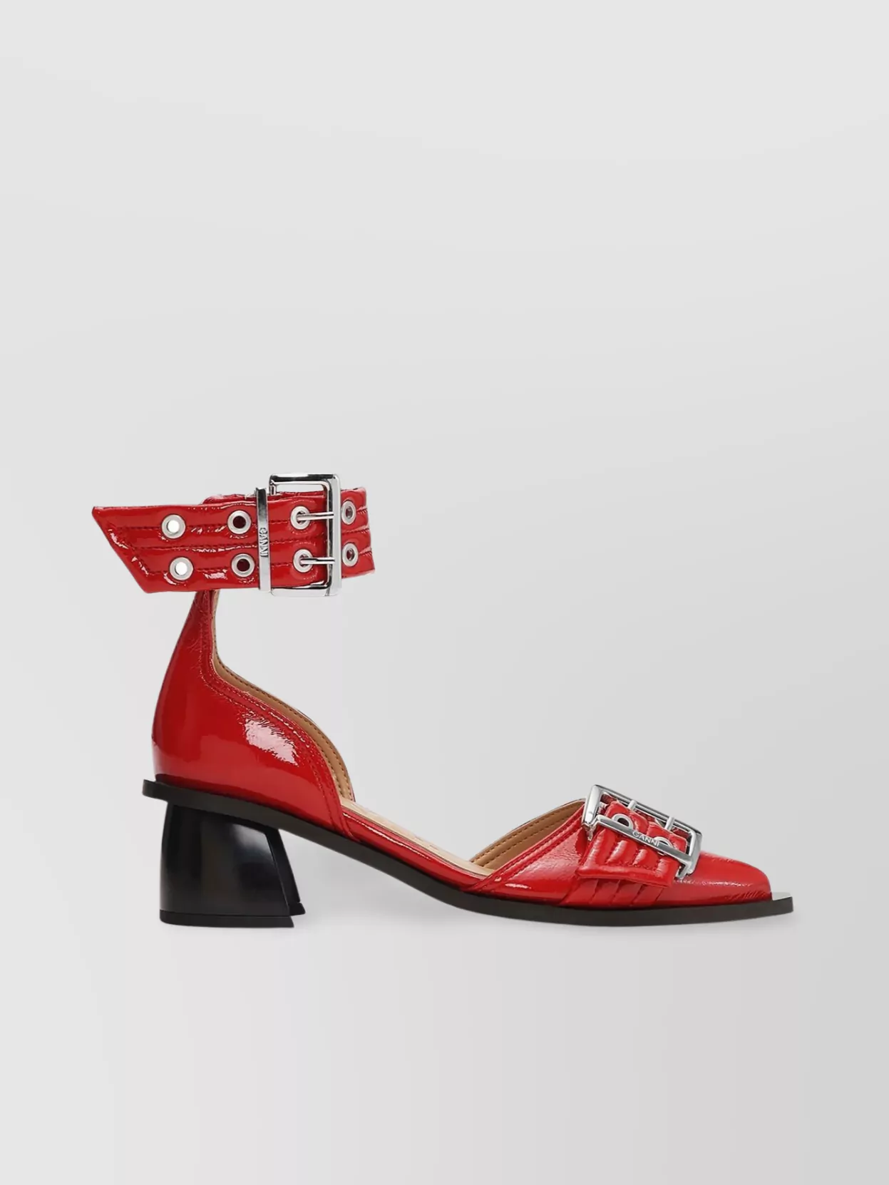 Ganni Cutout Pumps Silver Buckles In Red