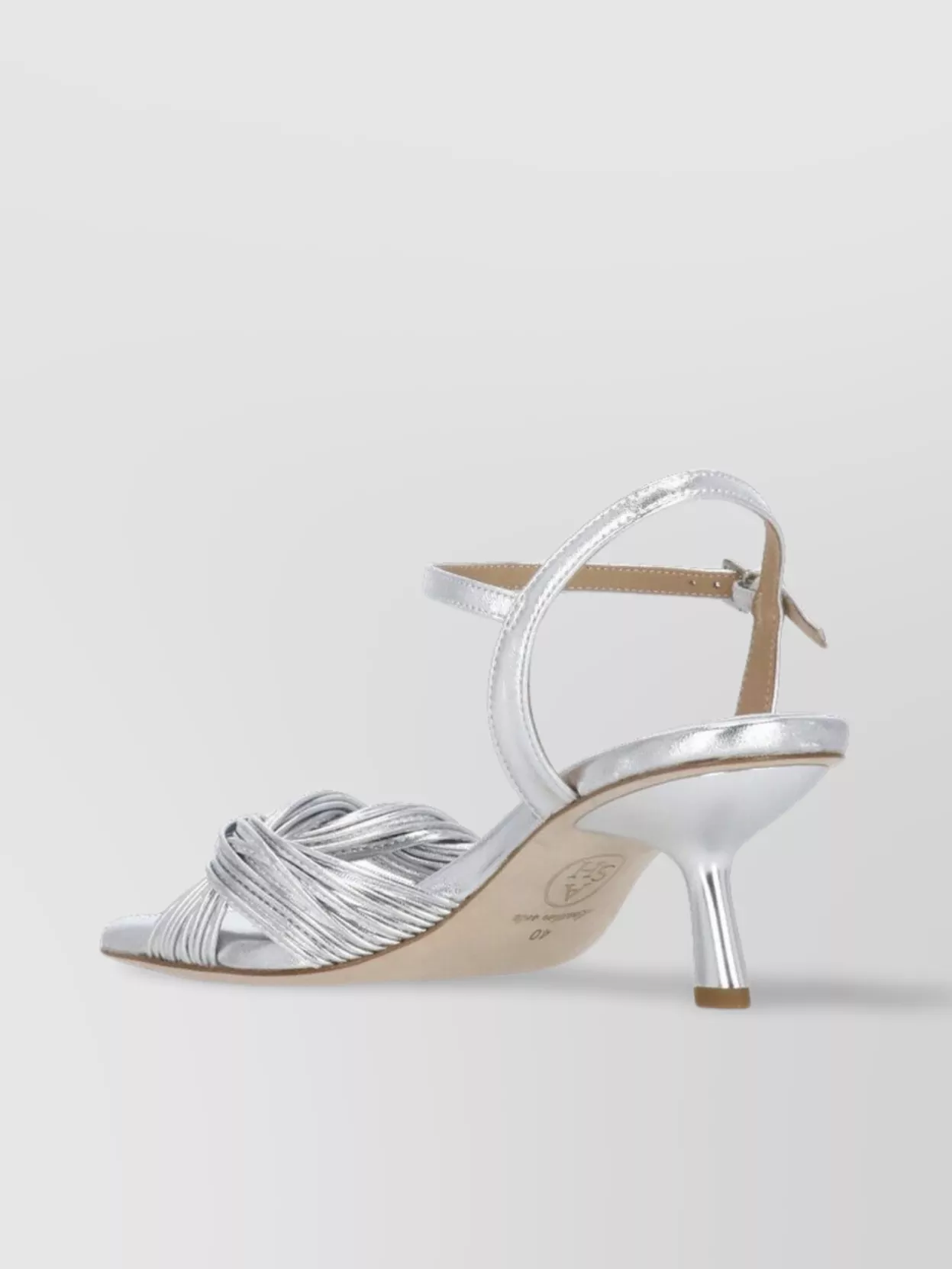 Ash Silver Leather Kitten Heel Sandals