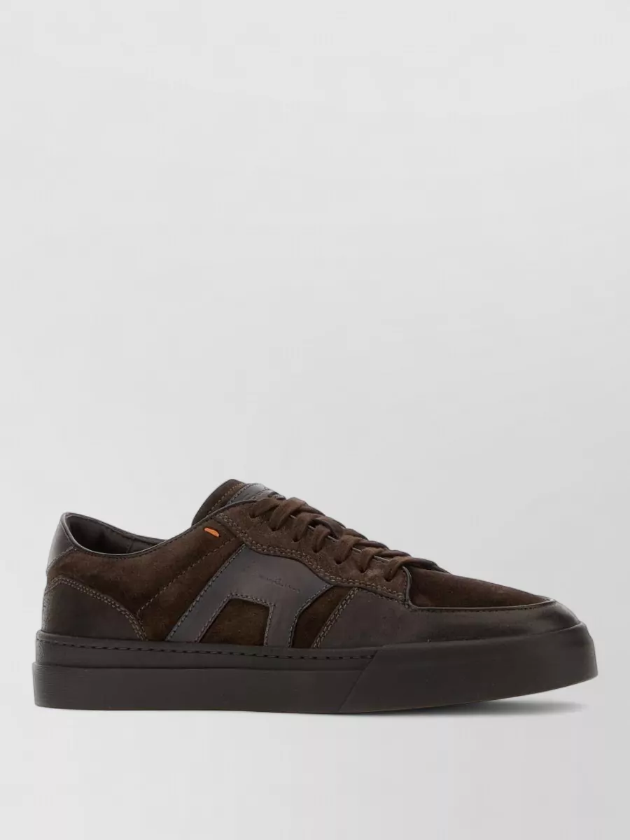Santoni leather and suede low-top sneakers