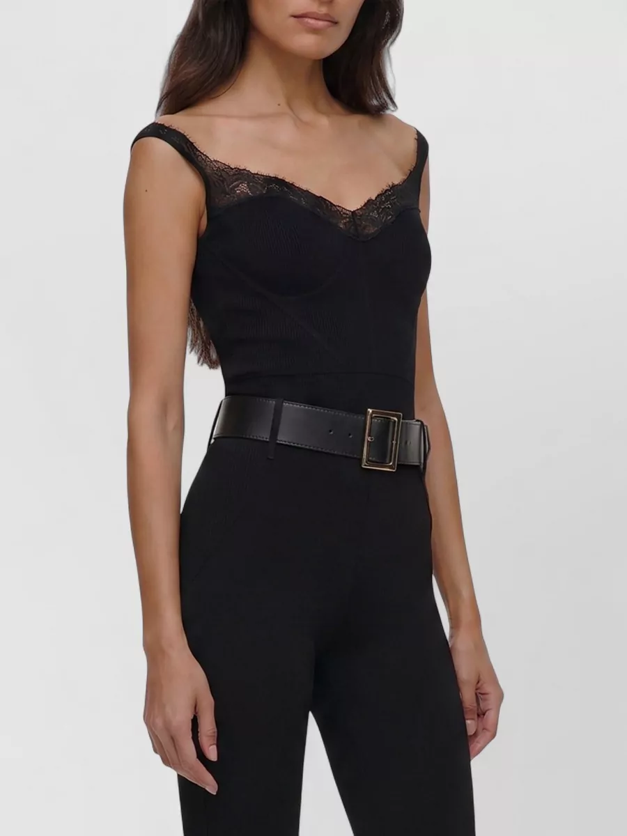 Self-Portrait ribbed sweetheart neck sleeveless bodysuit