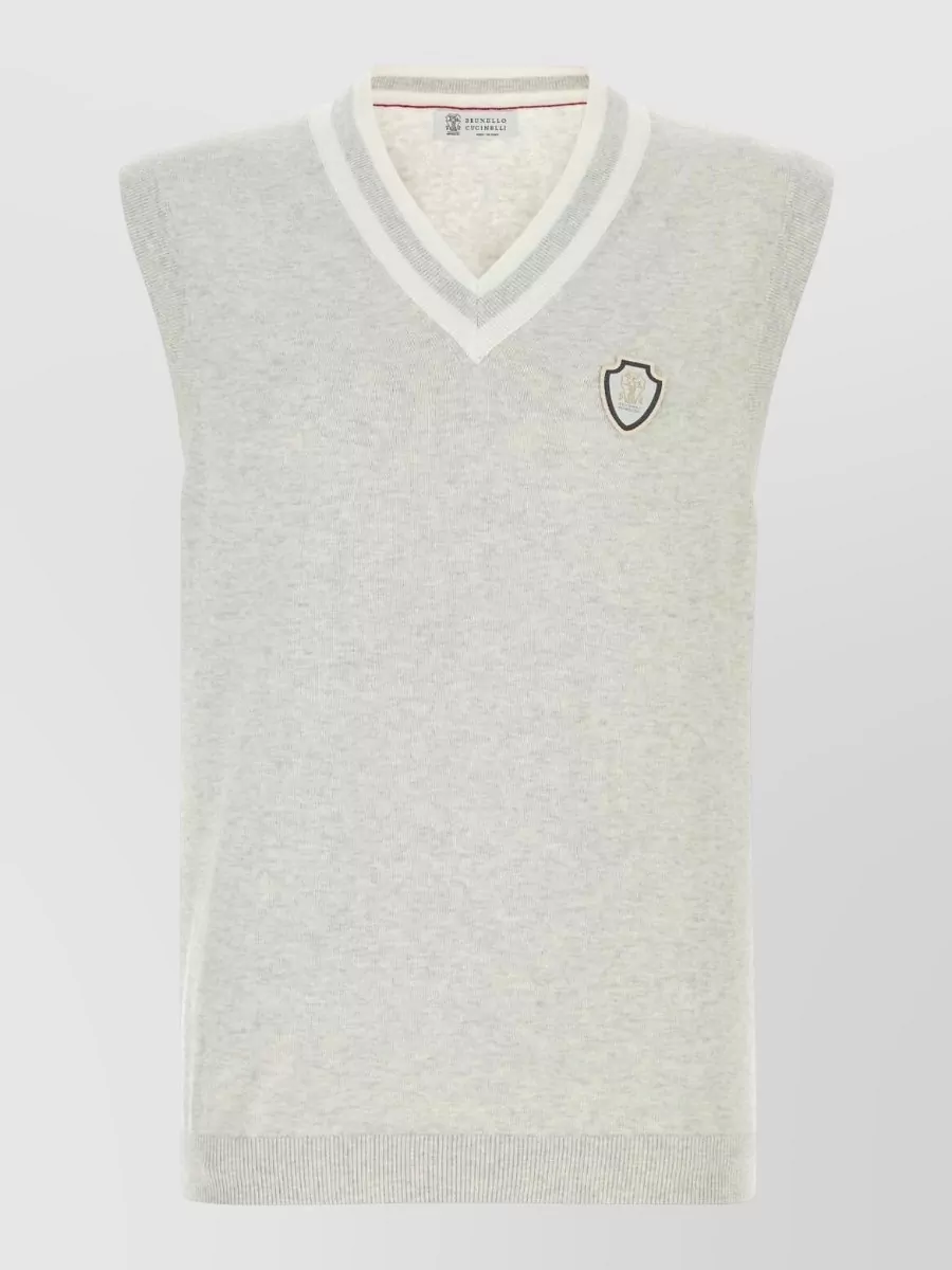 Brunello Cucinelli Cotton v-neck sleeveless ribbed vest
