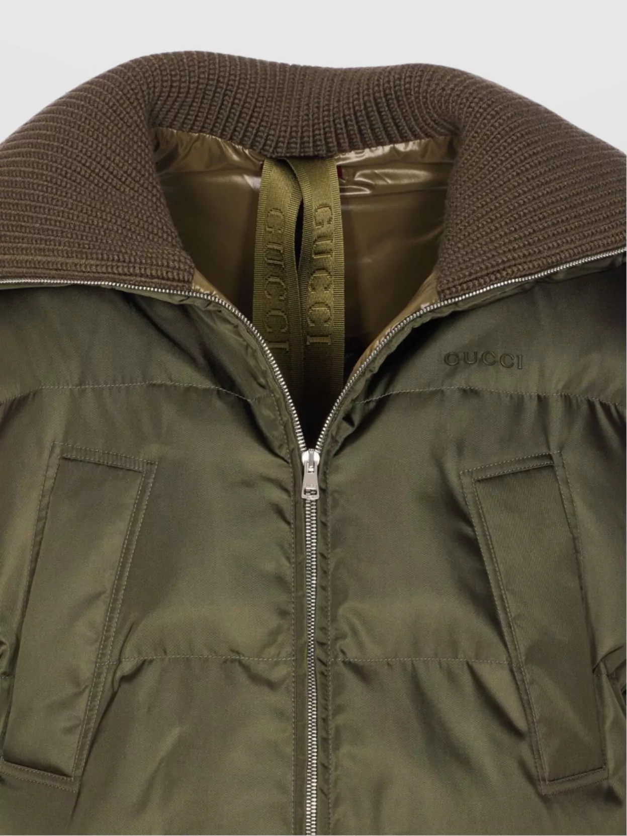 Gucci Cropped Bomber Jacket Drawstring Hem In Green