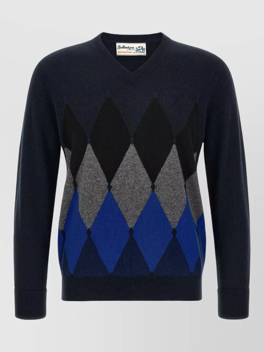 Ballantyne cashmere diamond intarsia crewneck sweater
