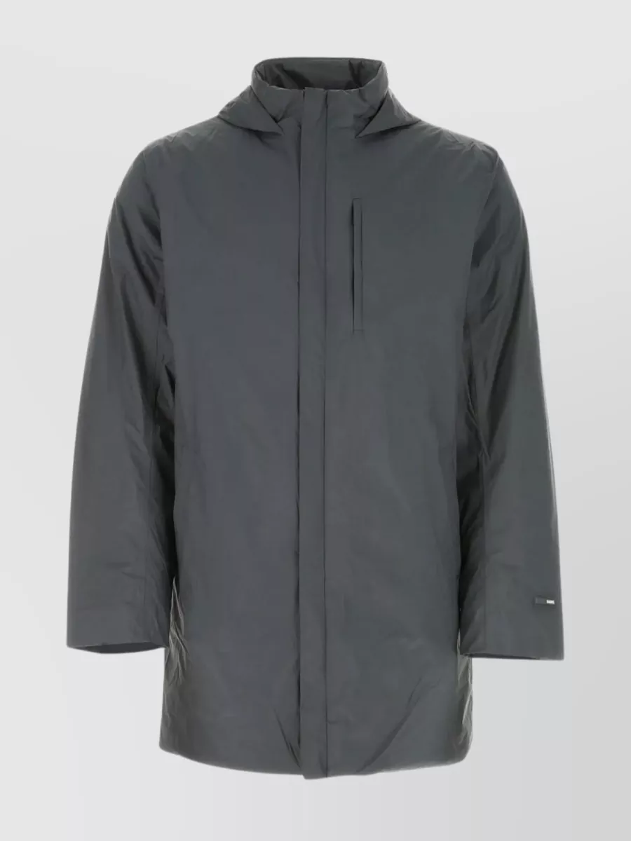 Shop Rains Hooded Raincoat With Front Pockets In Grey