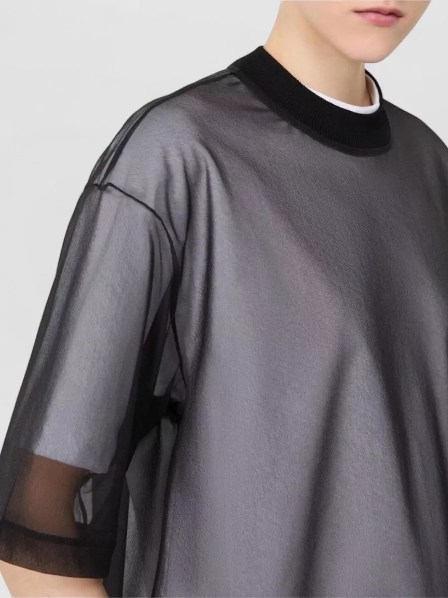 Sportmax Graphic Sheer T Shirt Contrast Trim Design