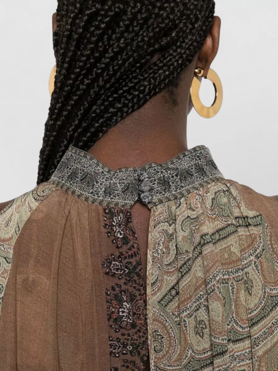 Pierre Louise Mascia Silk Dress Halter Neck Mixed Print