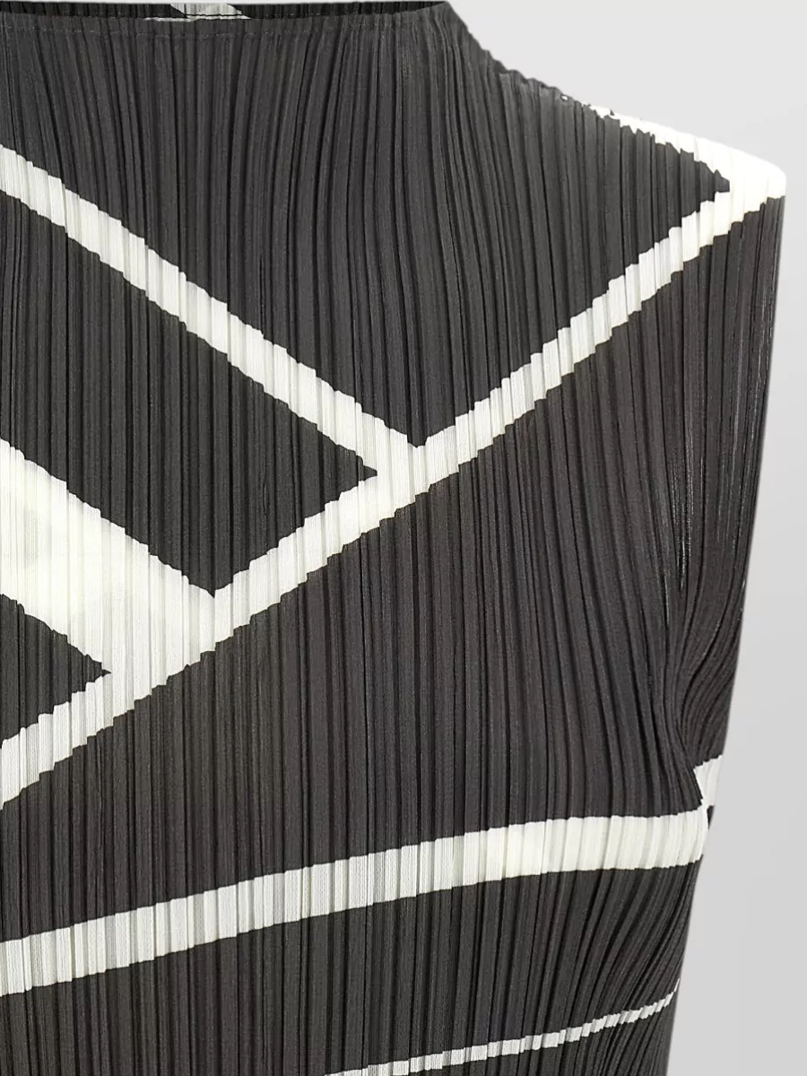 Pleats Please Issey Miyake Pleated Sleeveless High-Neck Printed Top