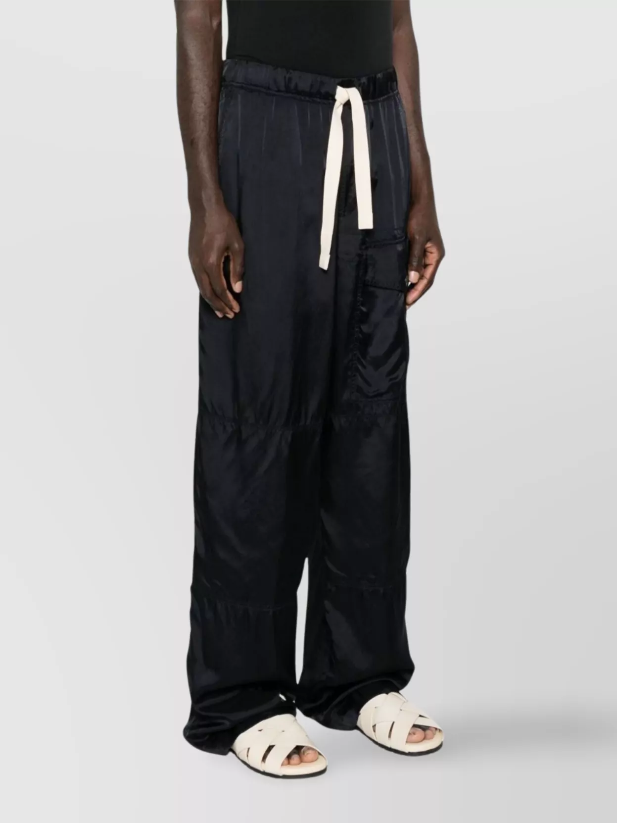 Dries Van Noten Wide Leg Satin Trousers Flap Slit Pockets