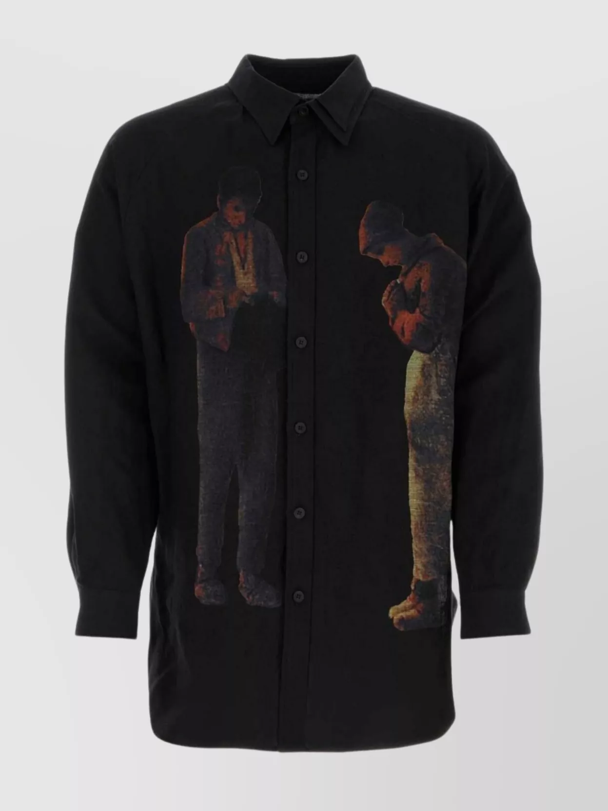 Yohji Yamamoto Graphic Print Linen Blend Shirt In Black