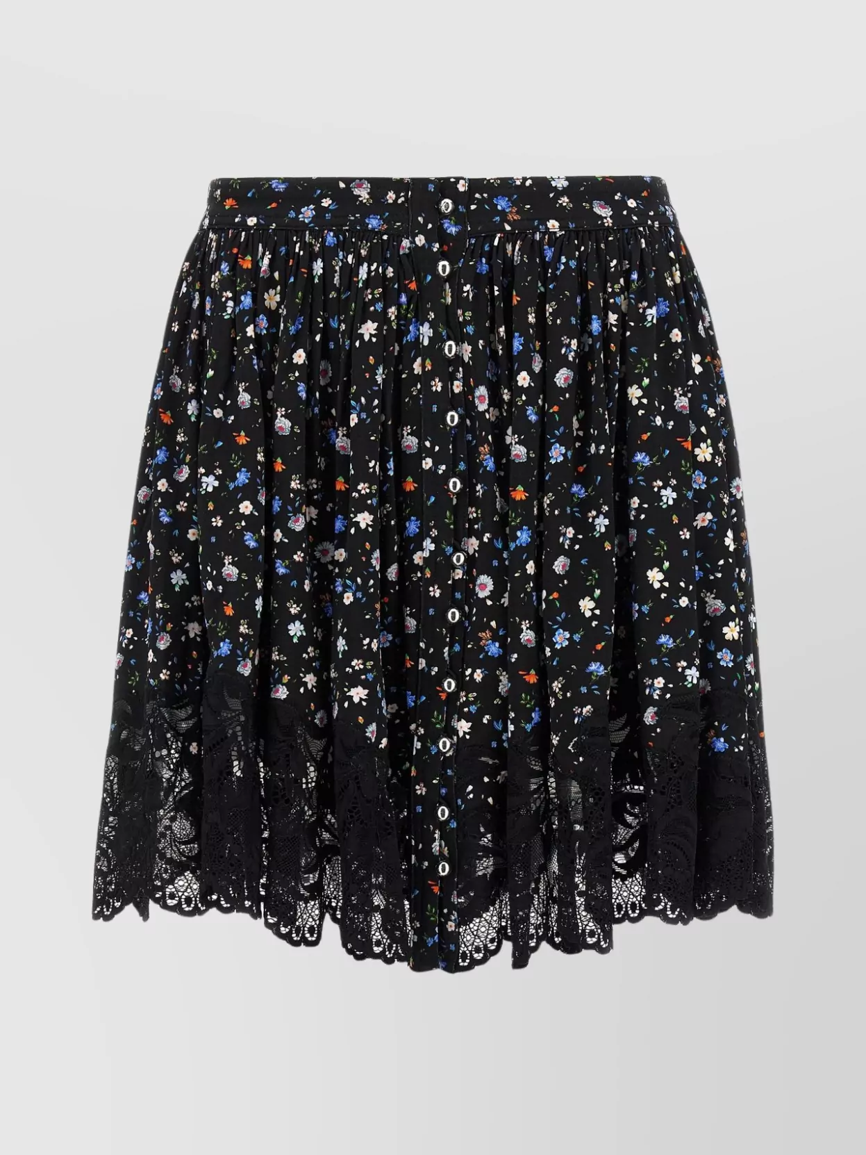 Rabanne Lace Floral Skirt Elastic Waistband In Black