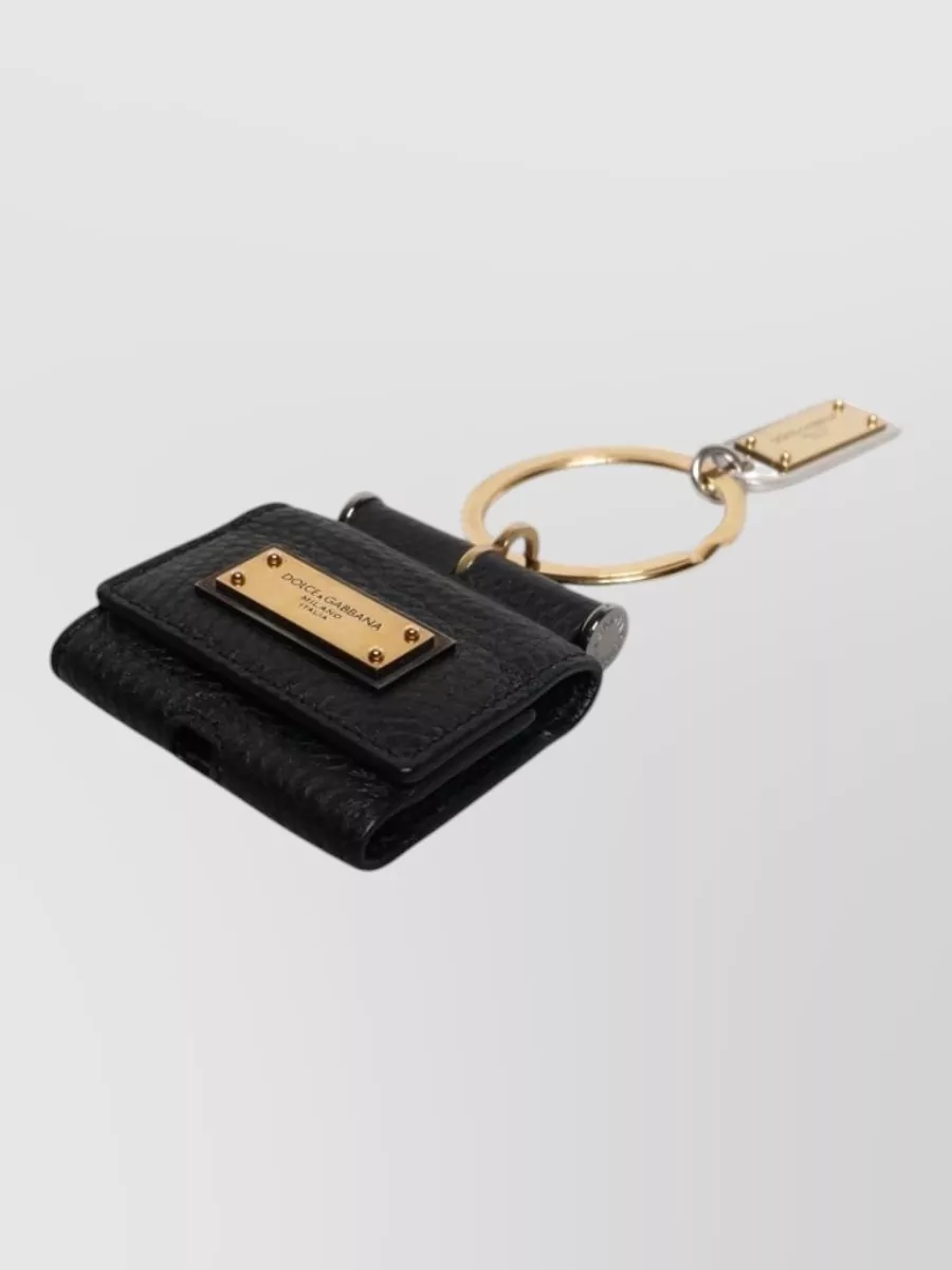 Dolce&Gabbana Leather Logo-Plaque Airpods Case Keychain