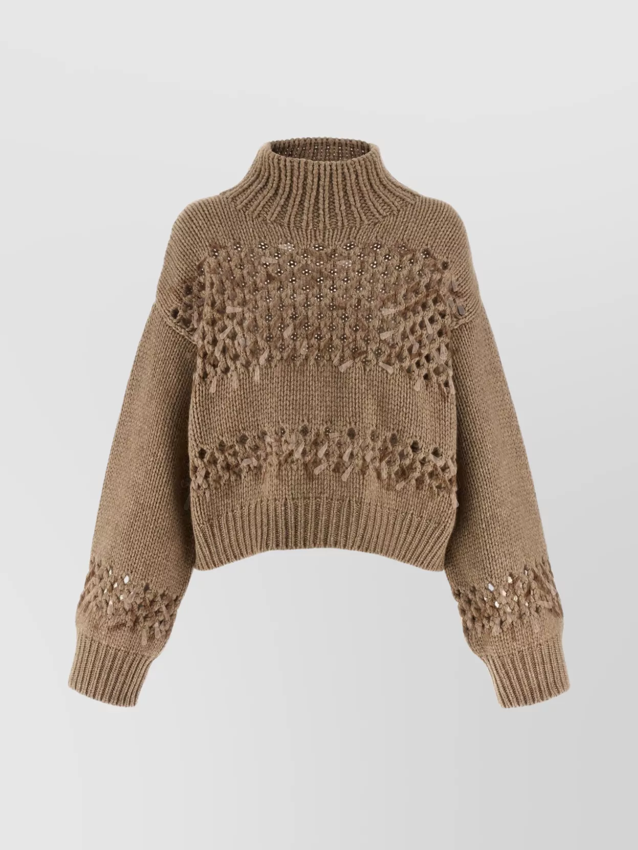 Brunello Cucinelli Drop Sequin Sweater Sweaters And Cardigans Beige In Brown