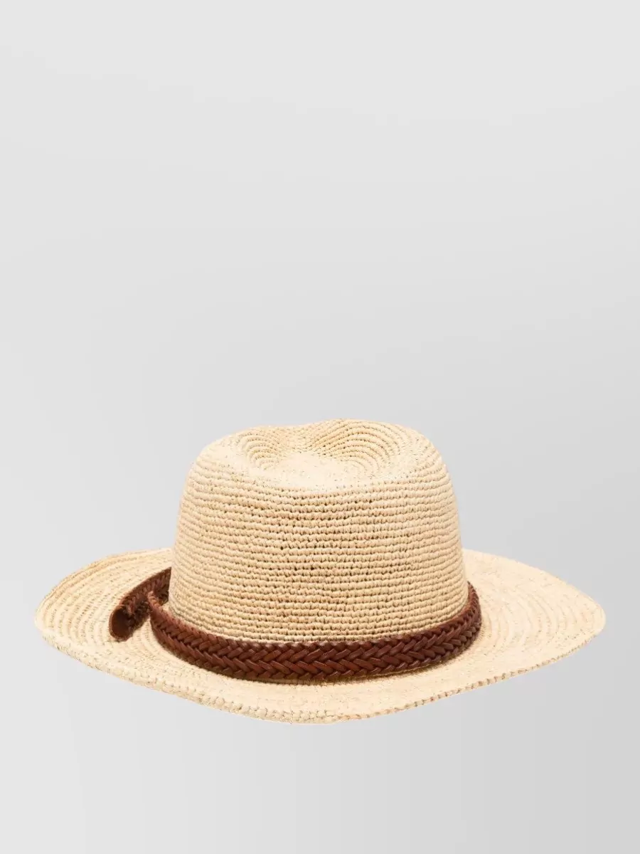 Dragon Diffusion Wide Brim Raffia Hat Leather Band In Neutral