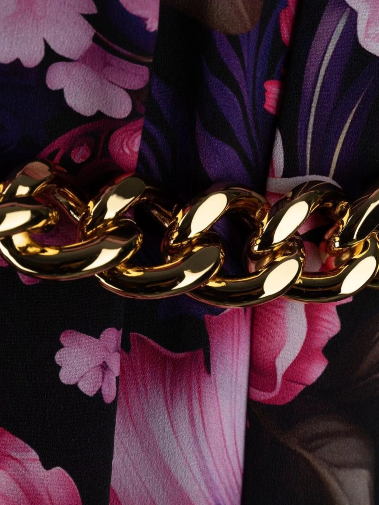 Balenciaga Elastic Waistband Floral Pattern Skirt Gold Chain