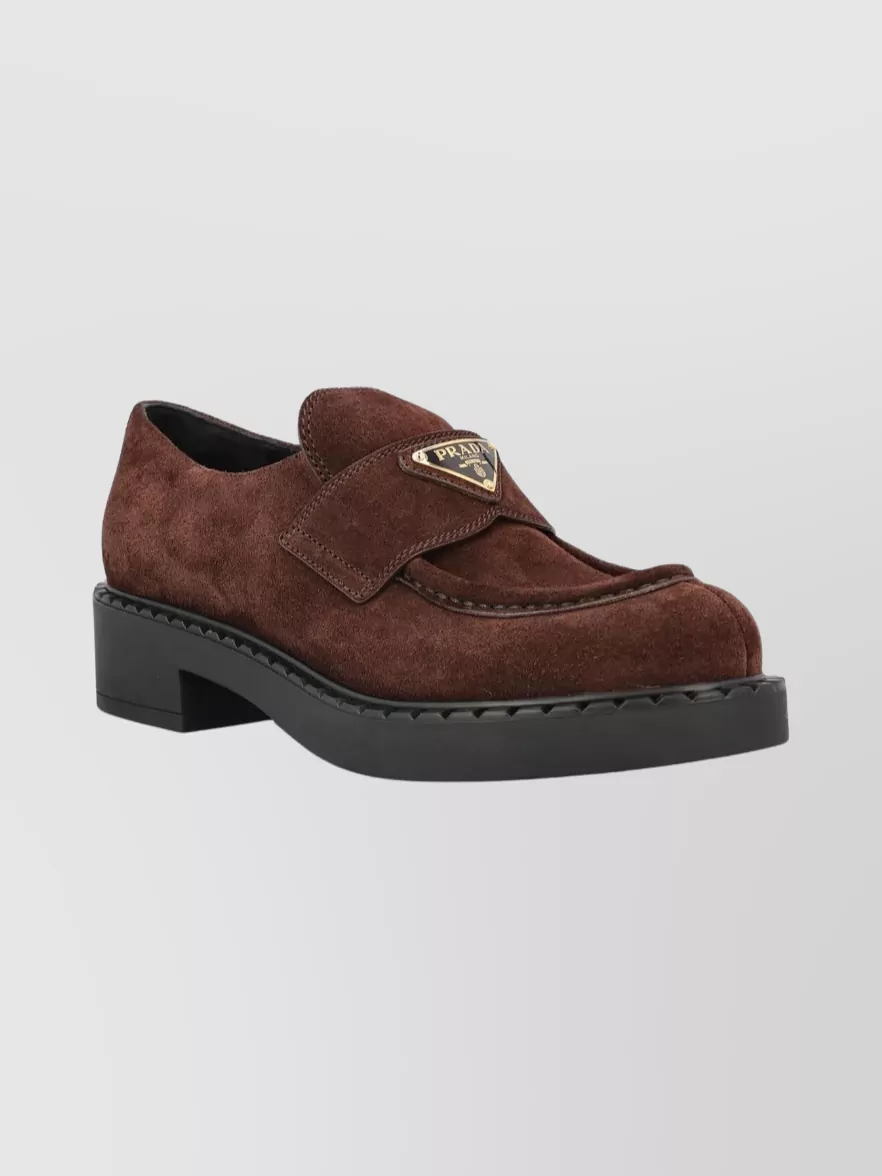 Prada Suede Loafers With Chunky Sole And Round Toe In Brown