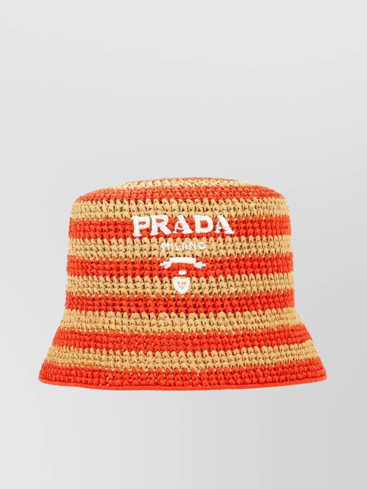 Shop Prada Striped Pattern Knitted Raffia Hat