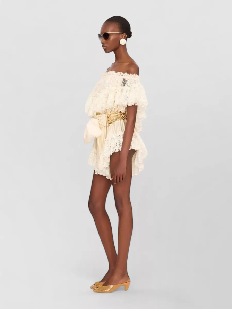 Chloé Silk Off-The-Shoulder Ruffled Mini Jumpsuit