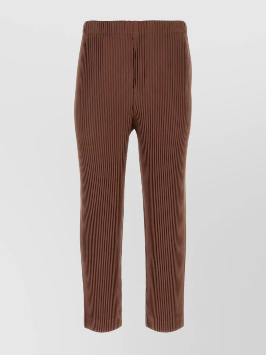Shop Issey Miyake Polyester Pant With Elastic Waistband And Cropped Length In Brown