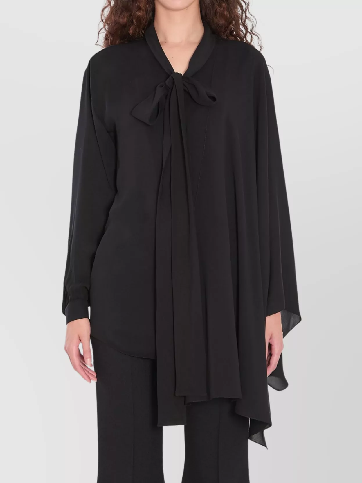 Balenciaga Black Blouse With Pussybow Collar And Asymmetric Design In Silk Woman In Black