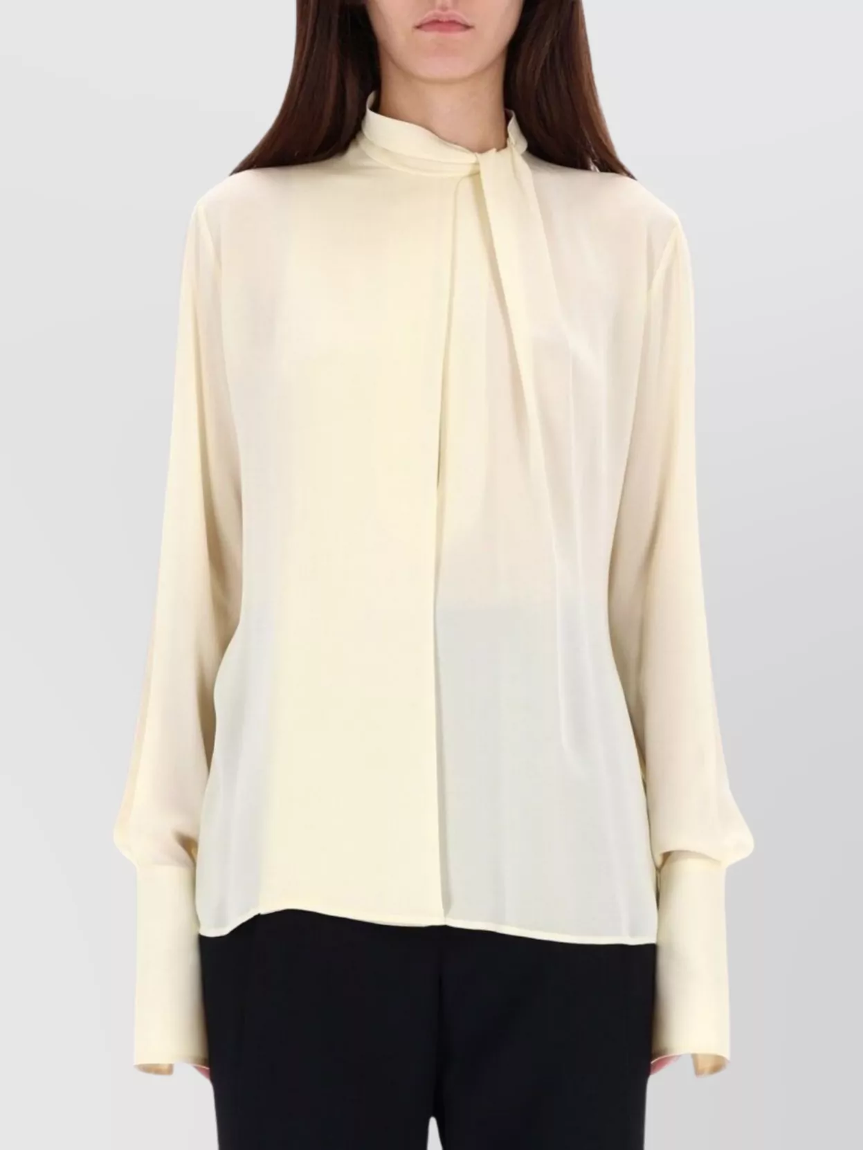 Tom Ford High Neck Pleated Blouse With Keyhole Back In Neutral