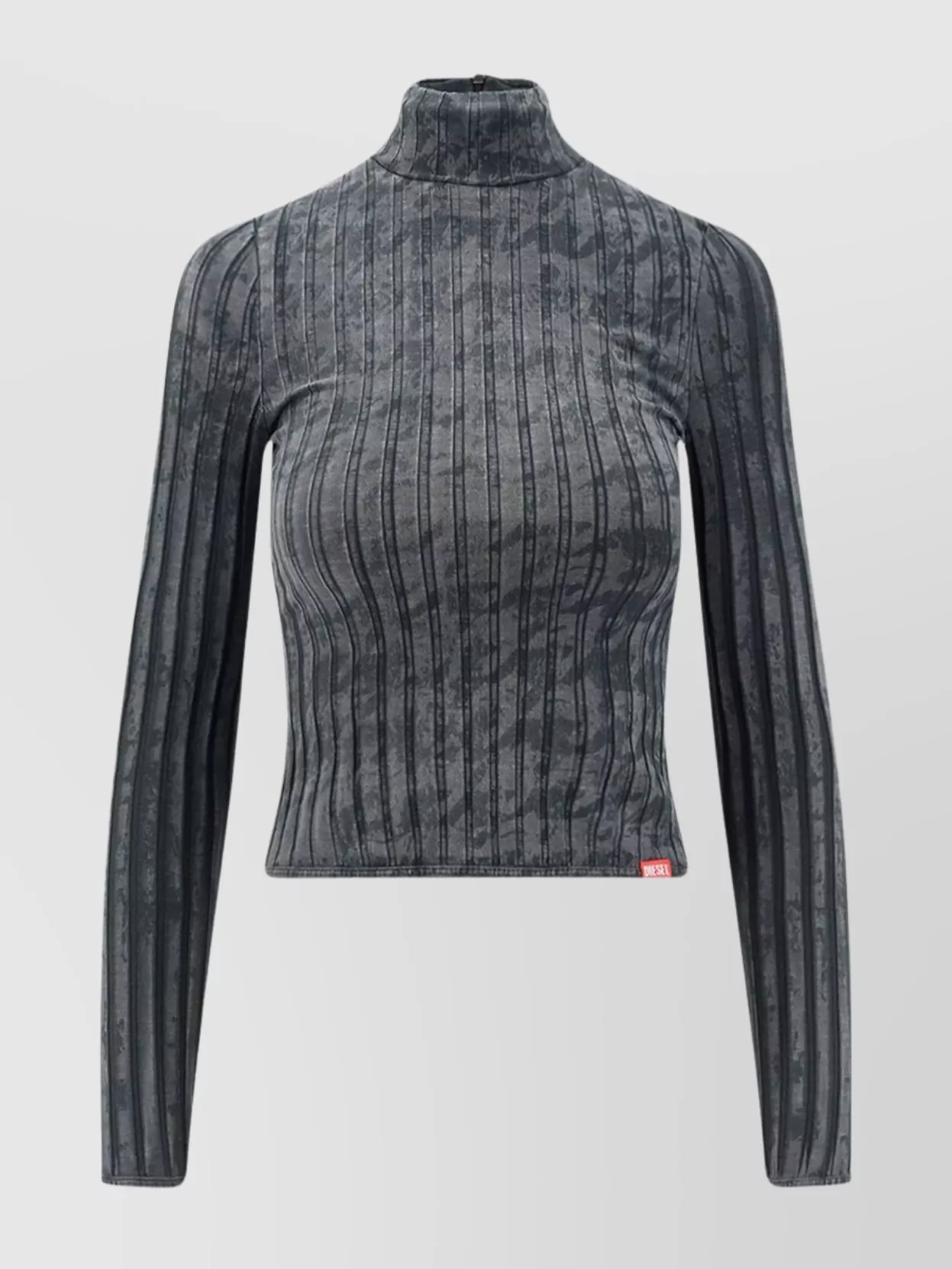 Diesel Stretch Cotton High Neck Long Sleeve Top In Gray