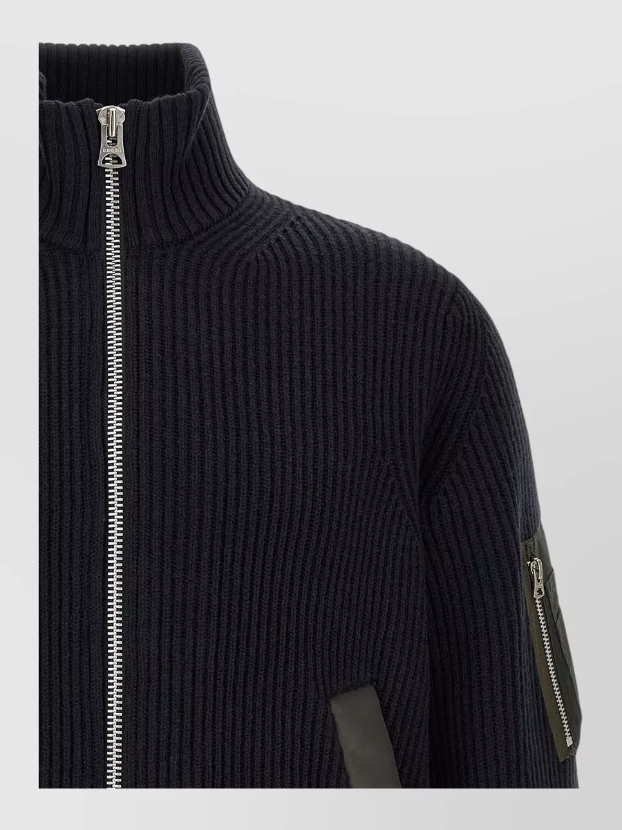 Sacai Wool Ribbed Zip-Up Jumper
