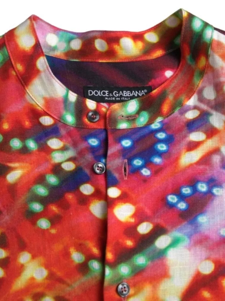Dolce&Gabbana Linen Printed Mandarin Collar 3/4 Sleeve Shirt