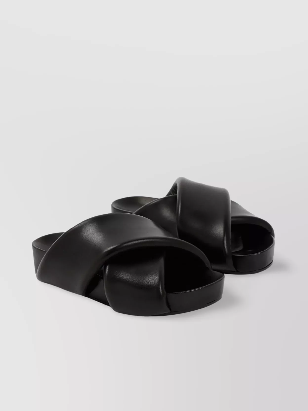 Jil Sander Leather Padded Crossed Straps Slides Sandals