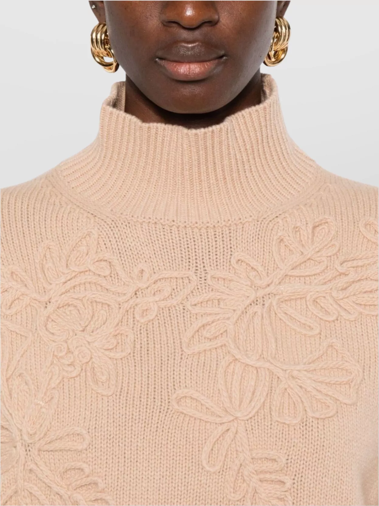 Ermanno Firenze Floral Ribbed Turtleneck Long Sleeve Knitwear