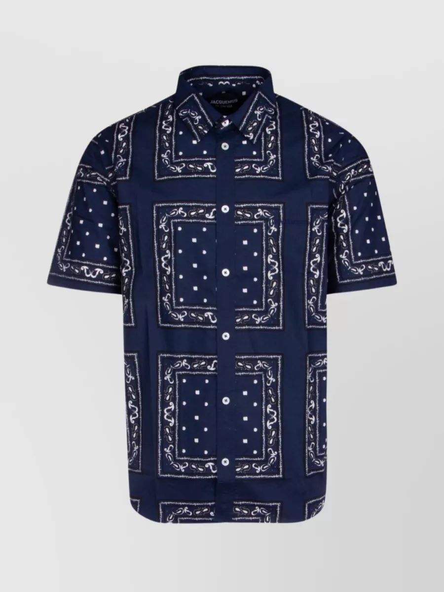 Shop Jacquemus Patterned Short Sleeve Shirt In Blue