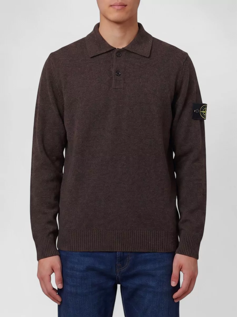 Stone Island virgin wool ribbed regular-fit long-sleeve polo shirt