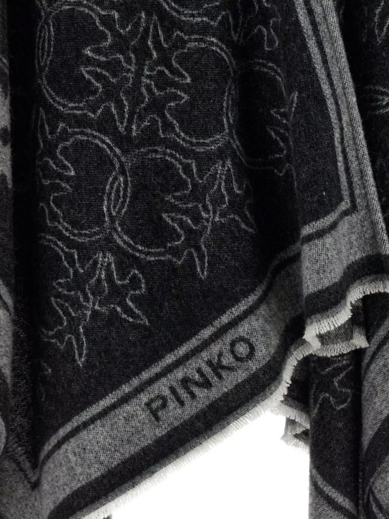 Pinko Draped Fringe Lightweight Patterned Knit Cape In Black