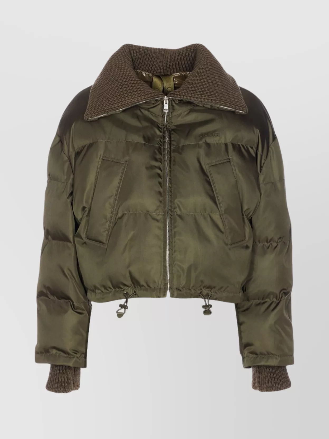 Gucci Cropped Bomber Jacket Drawstring Hem In Green