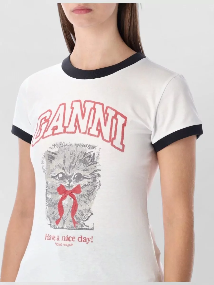 Ganni Playful Cat Graphic Crop Top
