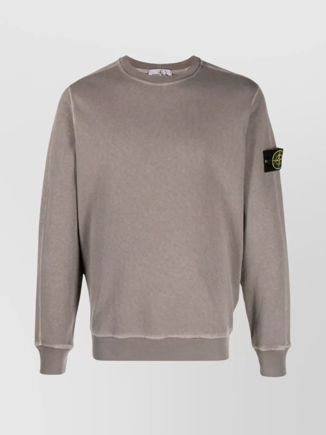 Shop Stone Island Ribbed Crewneck Sweater With Refined Details In Beige